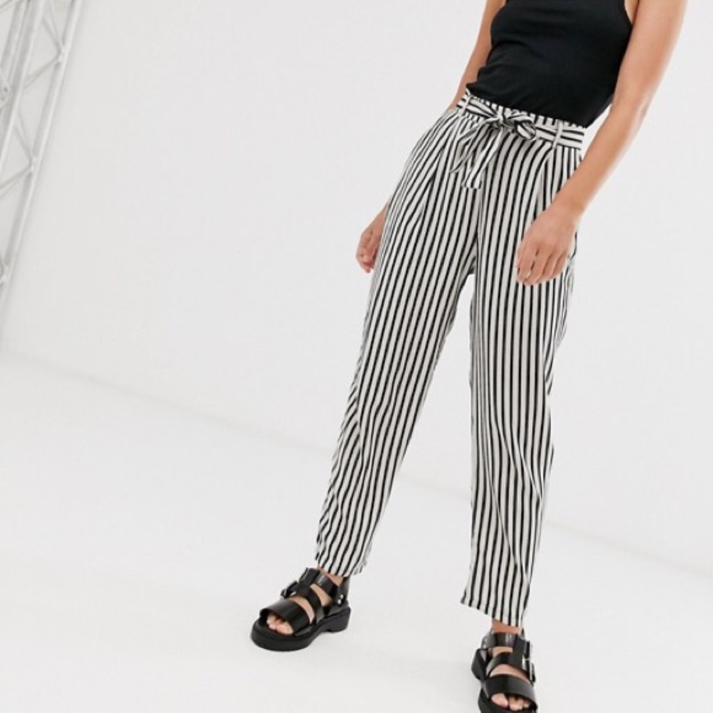 Monki Tie Waist Stripe Pants NWOT